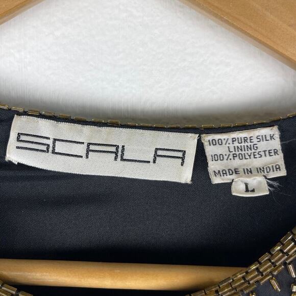 Vintage 80s Scala Jacket Women's Large Black Silk Gold Beaded Evening Party - Picture 3 of 10